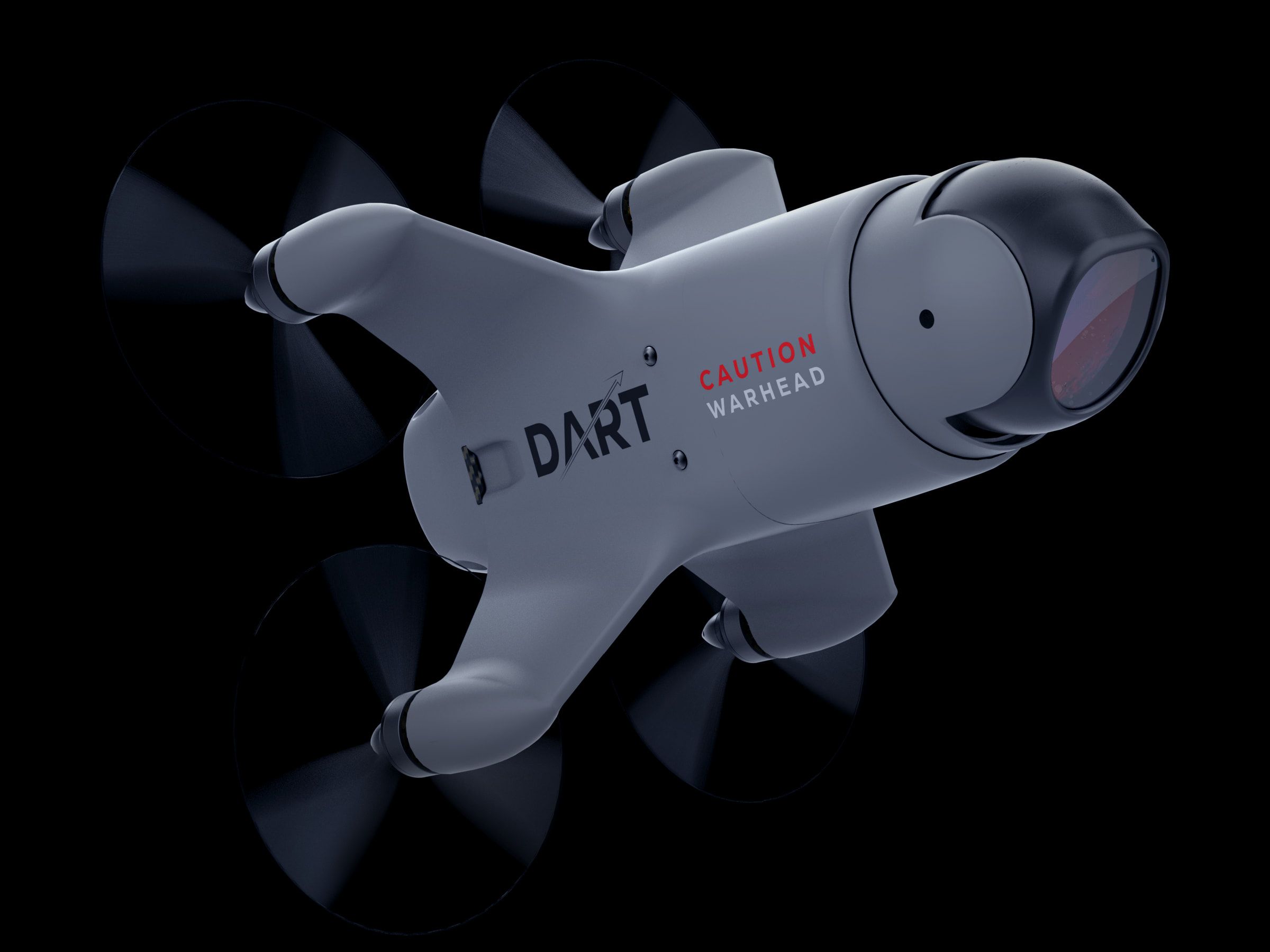 Studio render of the DART Interceptor, a high-speed VTOL interceptor drone